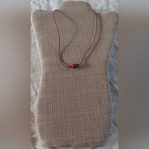 Handmade Fuchsia/Purple Bead And Brown Leather Necklace